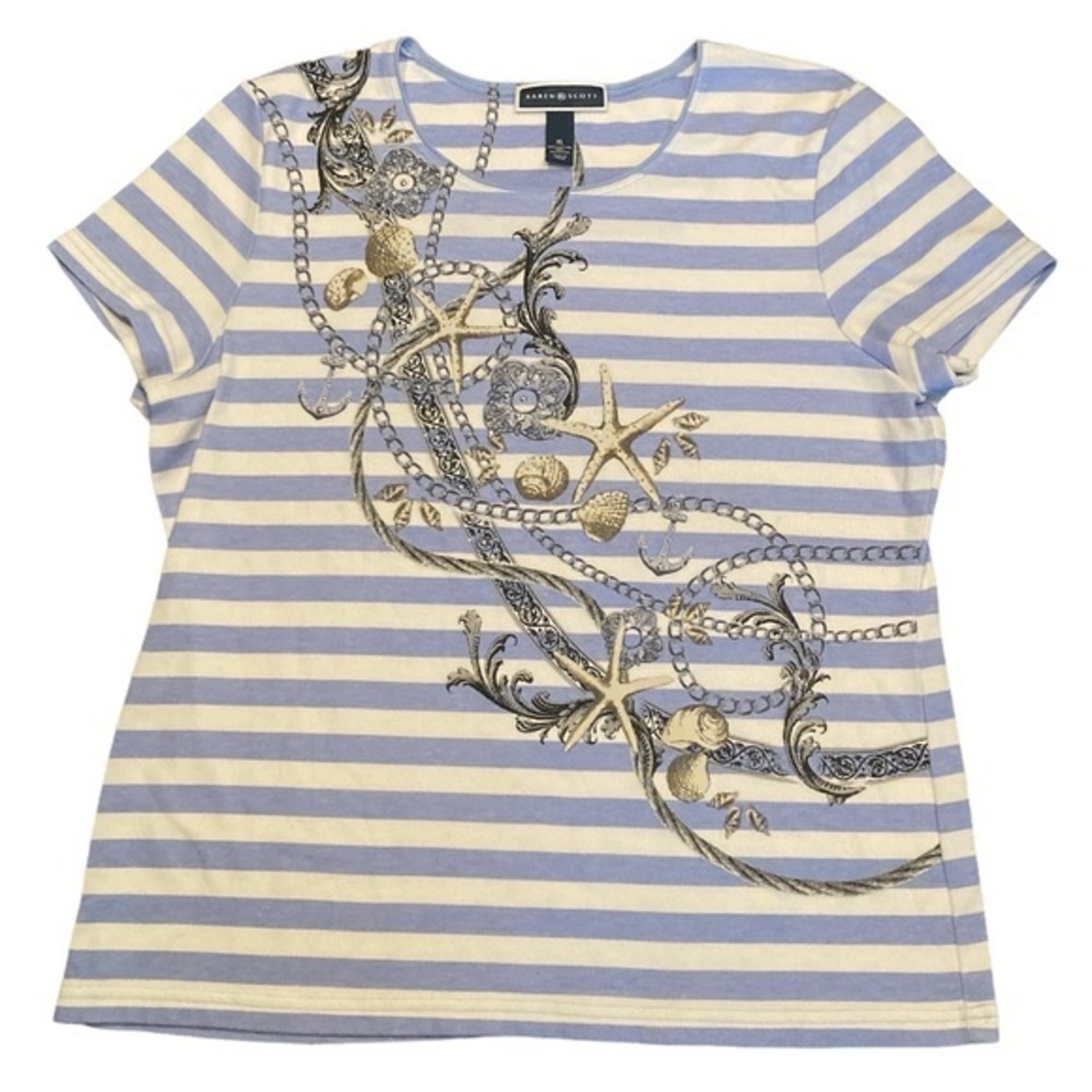 KAREN SCOTT Womens Nautical Short Sleeved Top - size XL